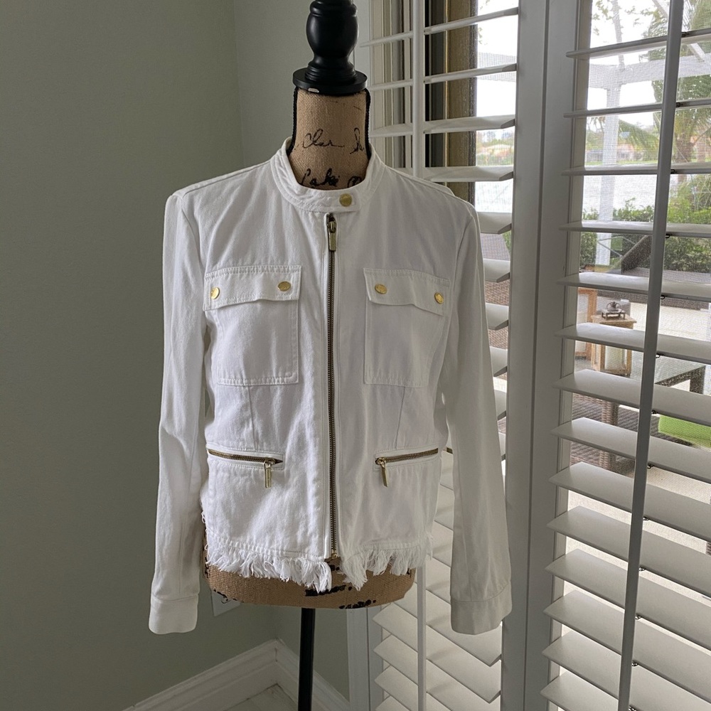 Michael Kors White Denim Jacket 🧥 Blazer Size 14